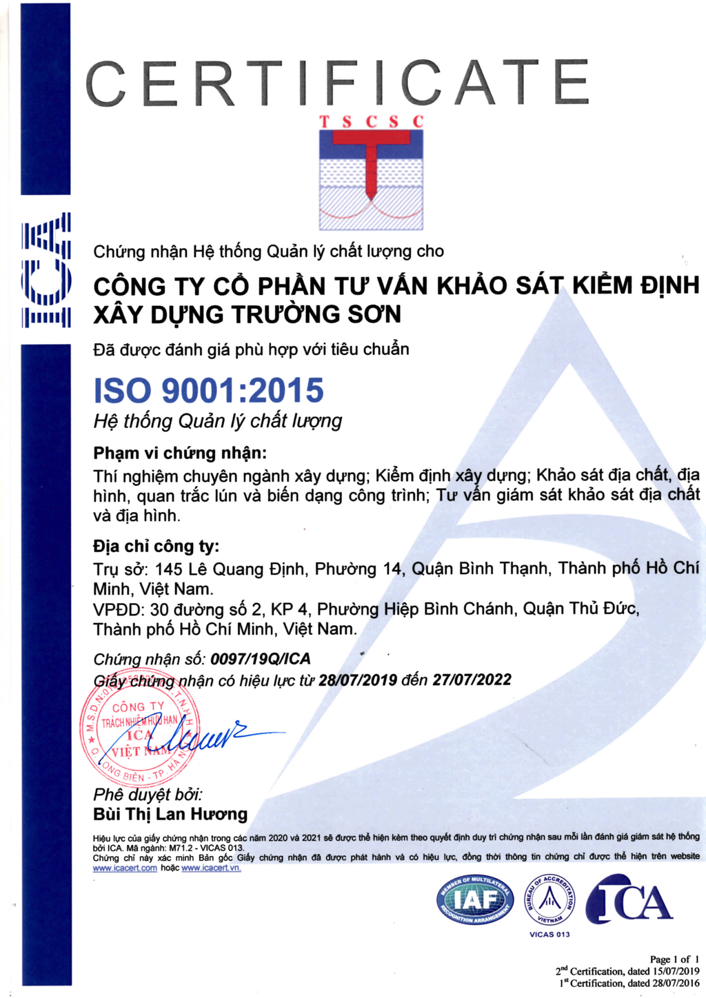 Chứng chỉ ISO 90001 - 2008 Cty Kiểm Định Trường Sơn 01